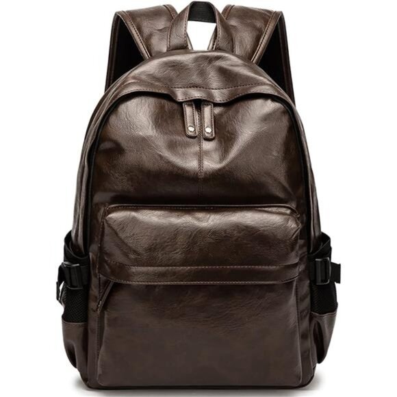 Vegan Leather Laptop Backpack for Men Coffee